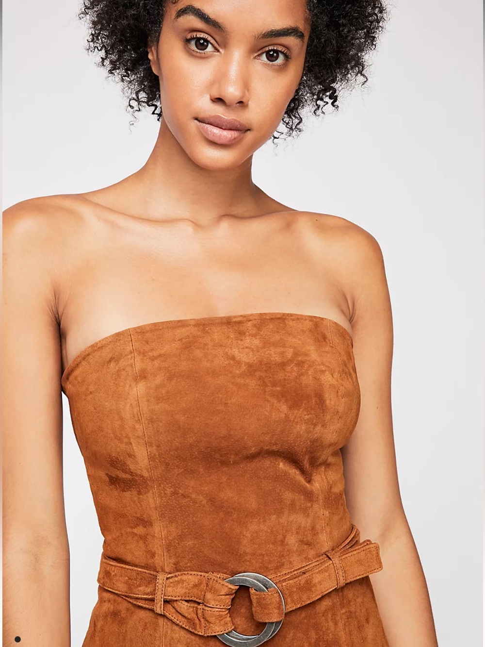 Free People Luxe Tan Suede Strapless Belted Mini Dress NWT Sz 2 New Leather